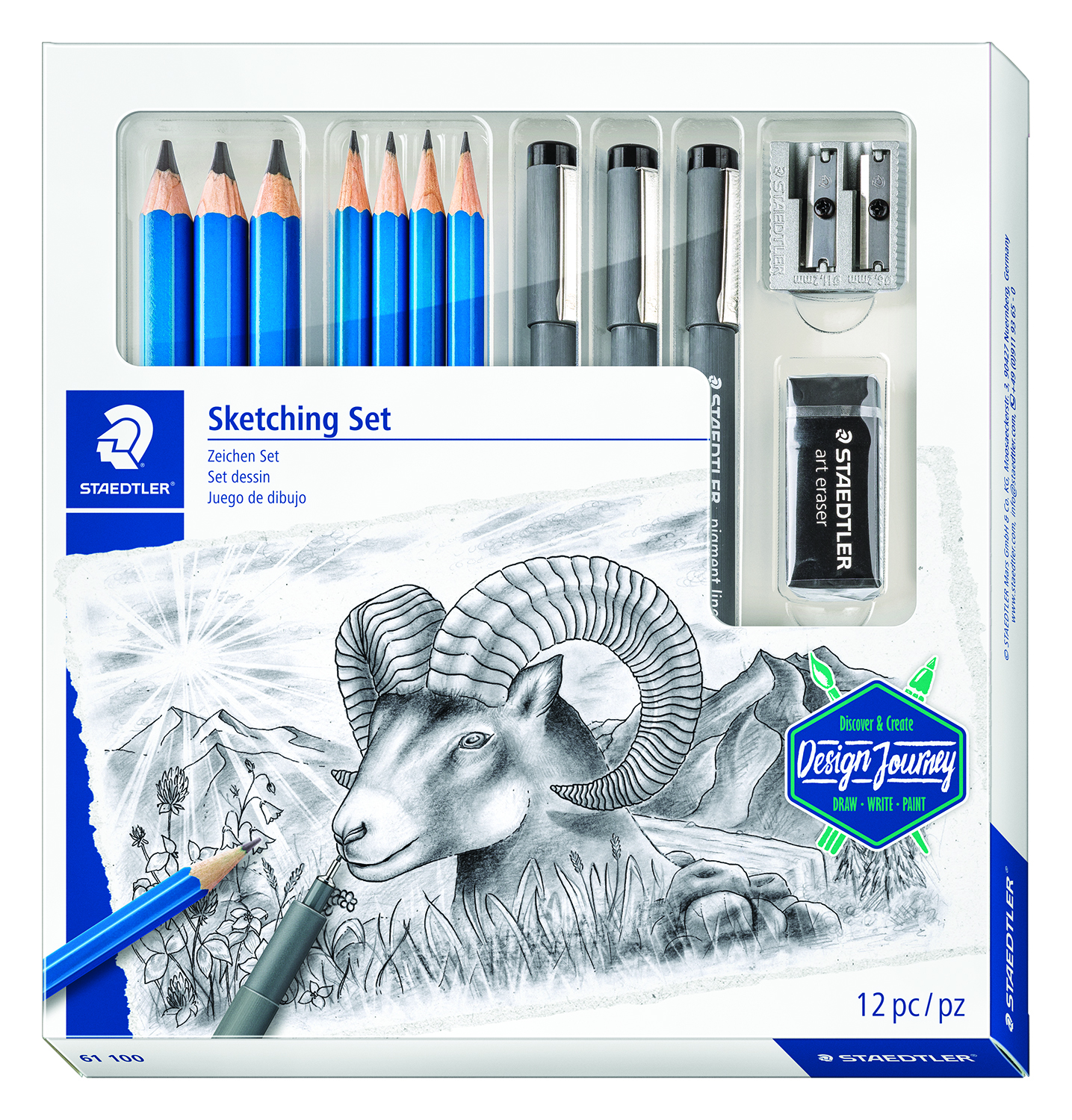 SKETCH SET 12 PC 7DEGREES 3 SKETCH PENS, ERSR, SHR